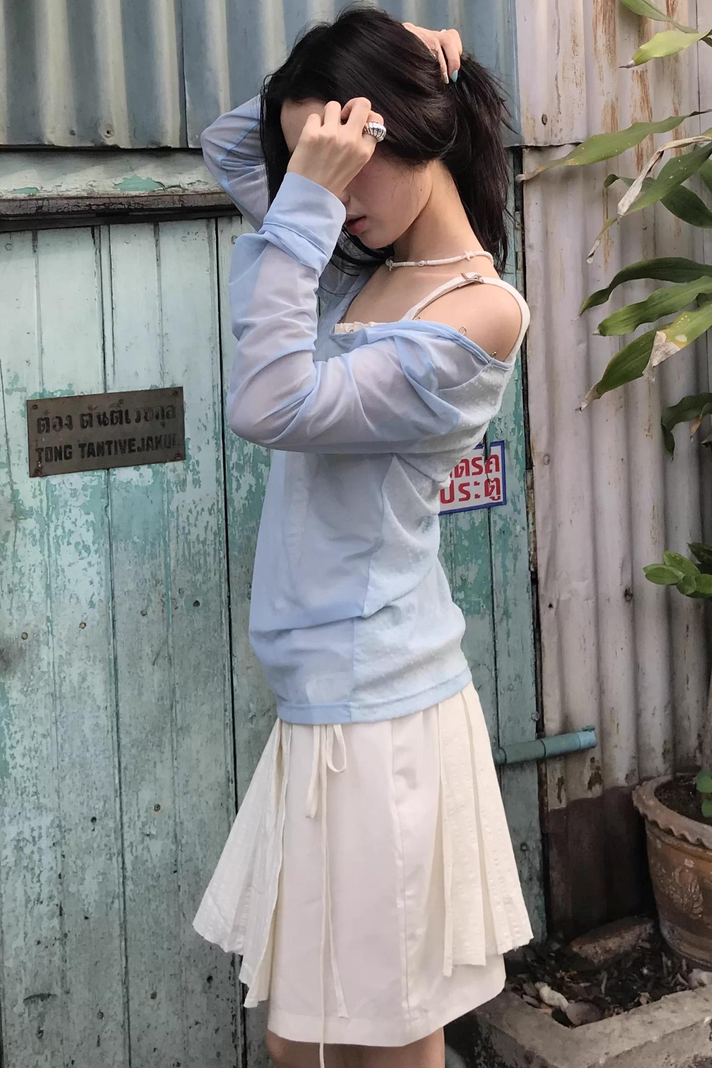 Two-Tone Sheer Mesh Blouse