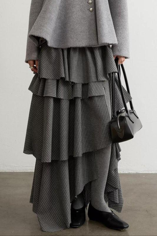 Retro Ruffled Striped Skirt