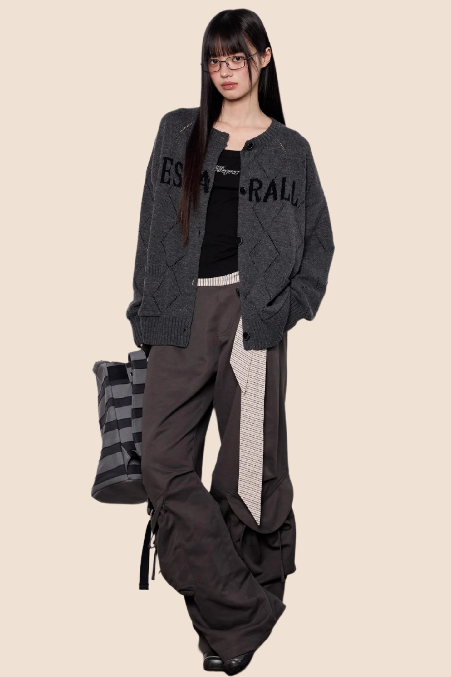 Cut-Out Monogram Casual Knit Cardigan