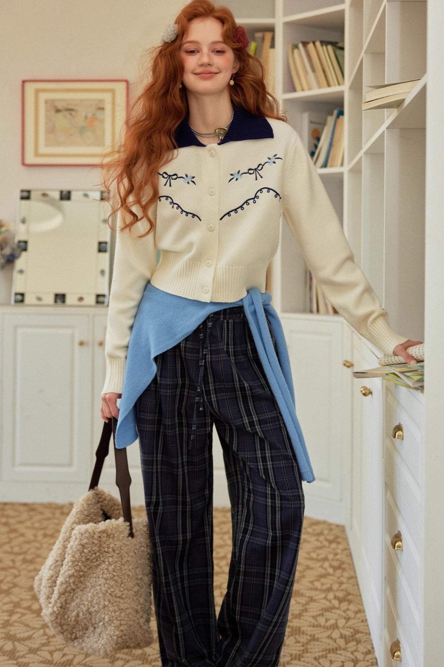 Color-Blocked Embroidered Cardigan