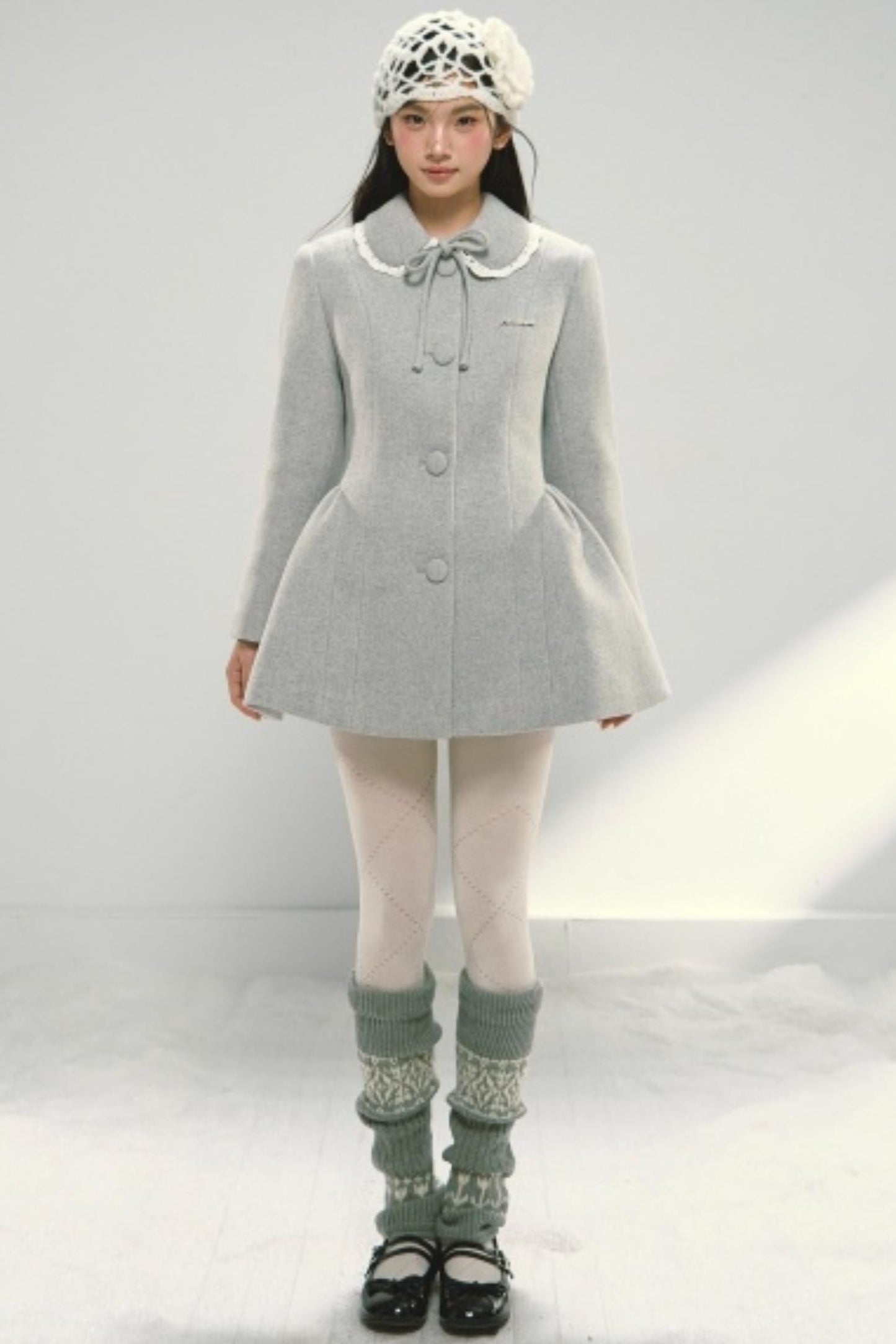 Light Gray Woolen Bow Coat
