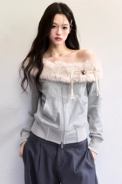 Mist Gray Off-Shoulder Jacket