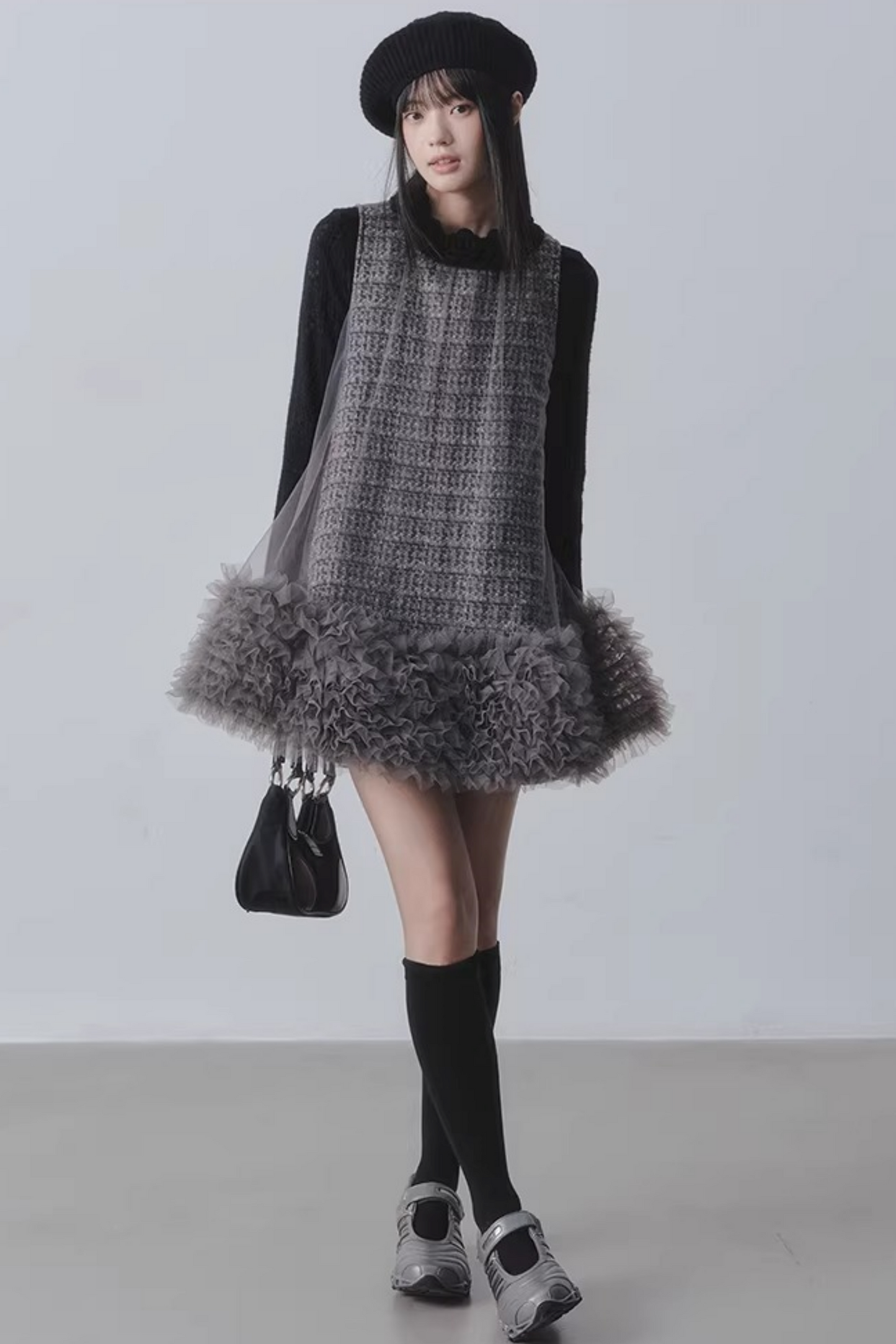 Yunding Coffee Tweed A-Line Dress