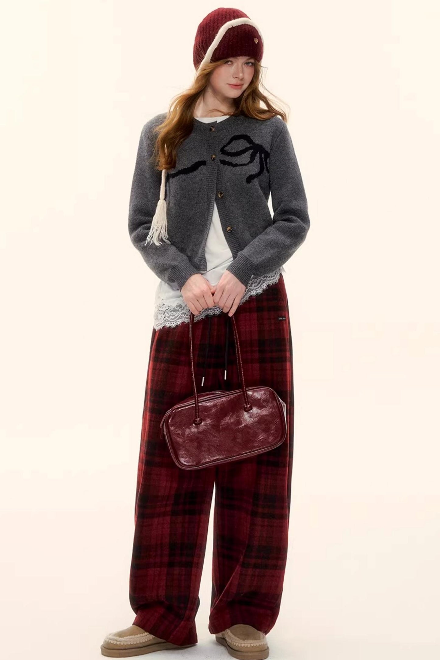 Woolen Plaid Fleece-Lined Pants