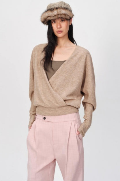 Thickened Oatmeal V-Neck Top