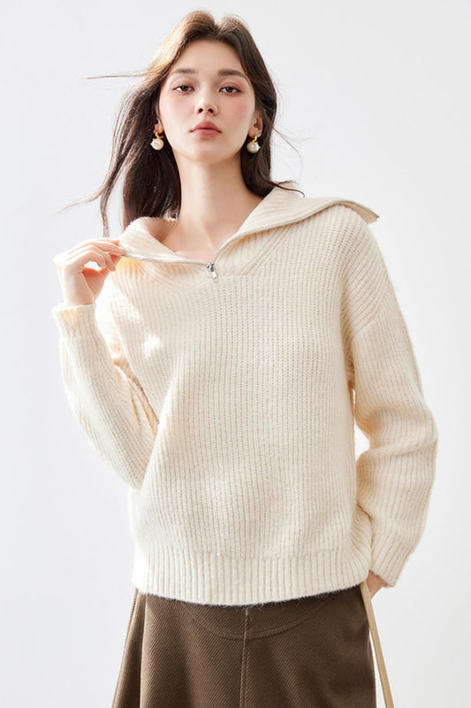 Casual Half-Zip Lapel Knitted Sweater