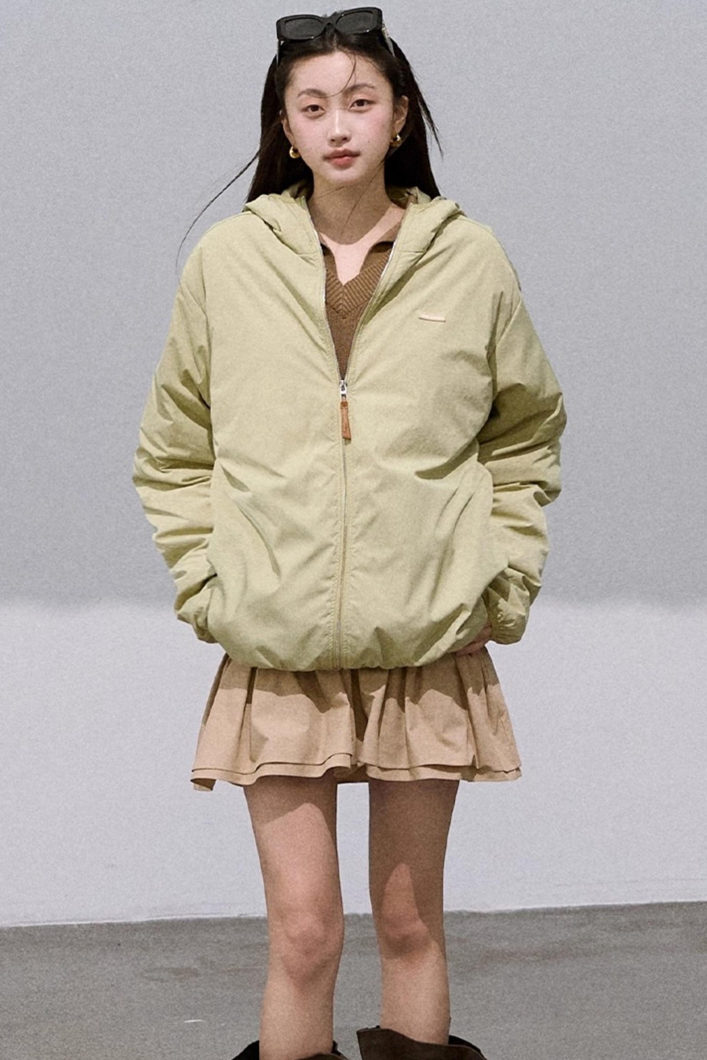 Wool V-Neck Detachable Skirt Dress