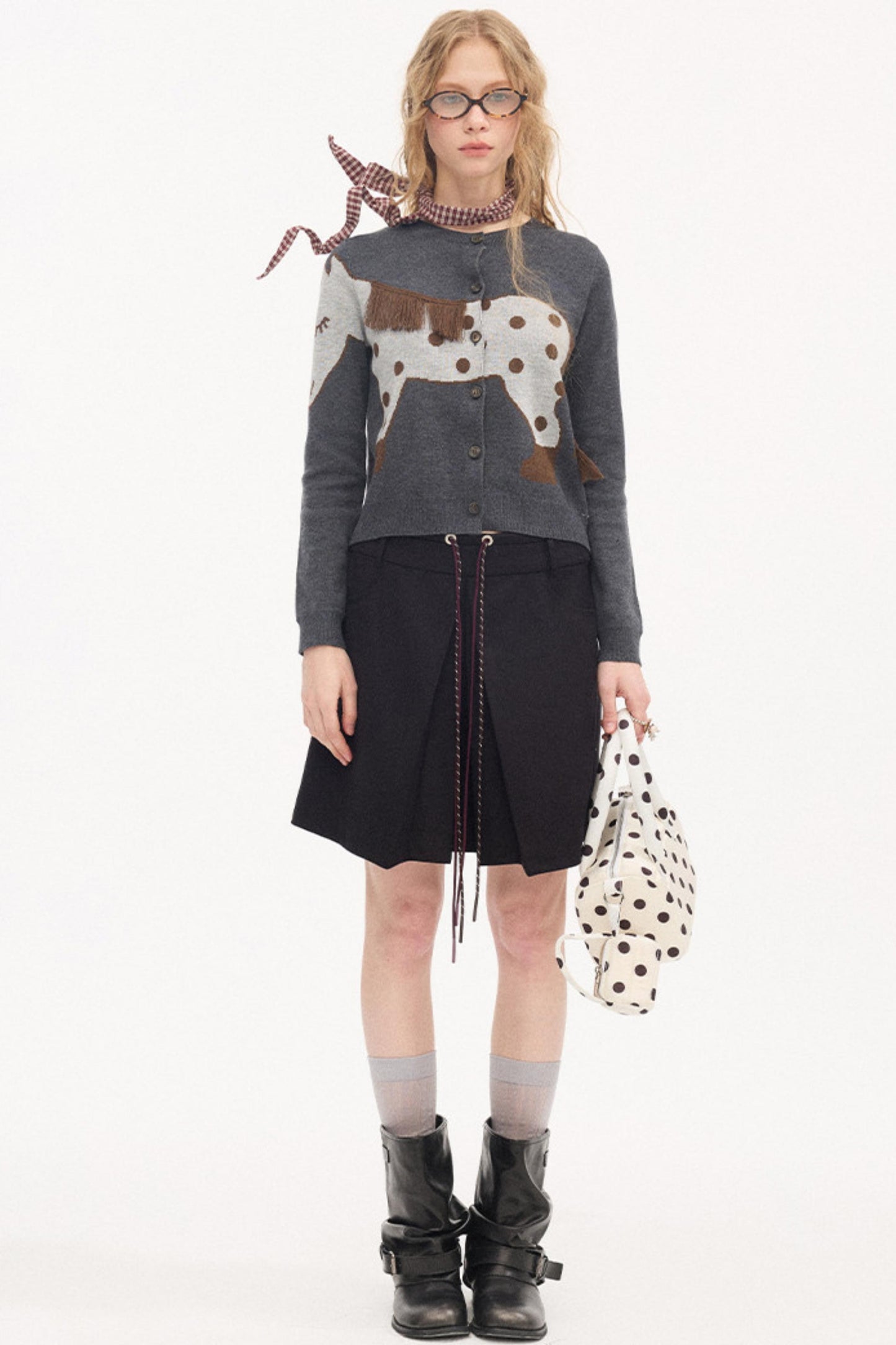 Color-Block Tie Pleated Skirt