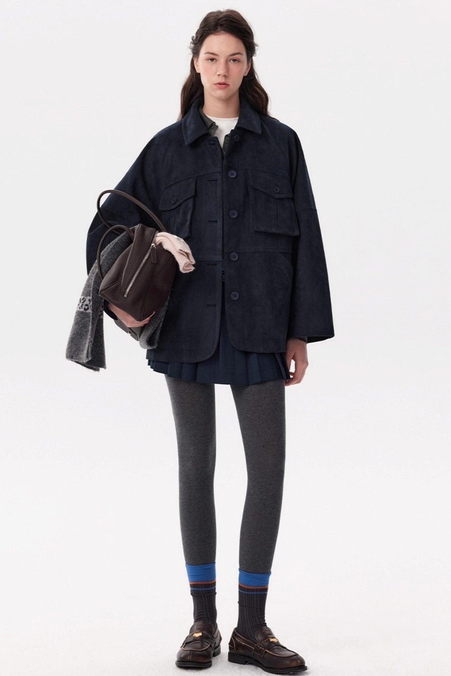 Cold Mid-Length Navy Suede Jacket