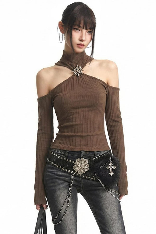 Black Off-Shoulder Halter Top