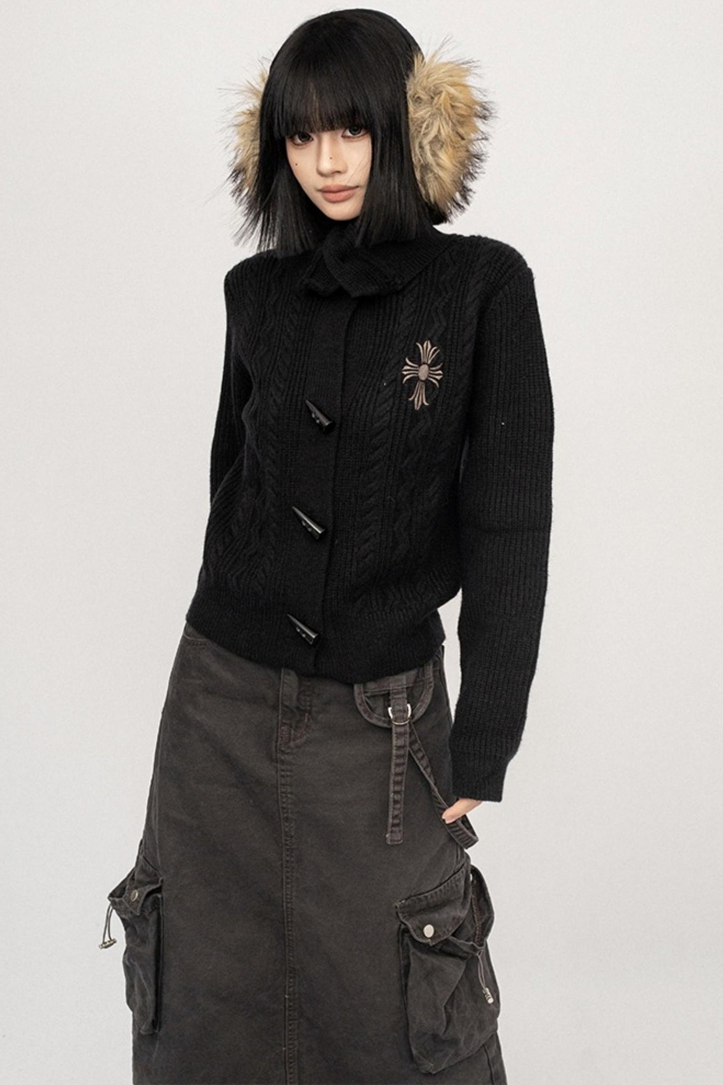 American Vintage Black Short Twist Knit Cardigan