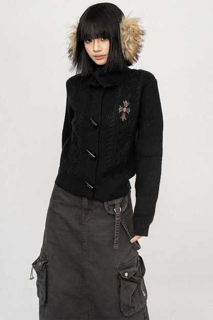 American Vintage Black Short Twist Knit Cardigan