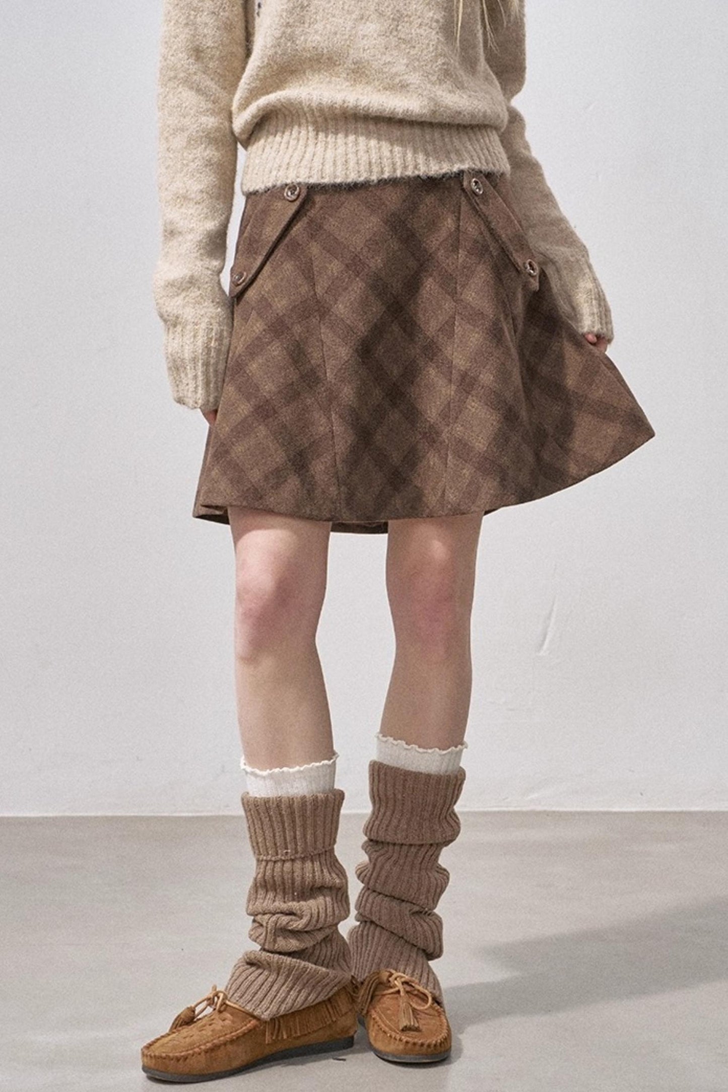 Plaid Wool A-Line Skirt