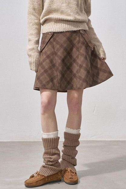 Plaid Wool A-Line Skirt