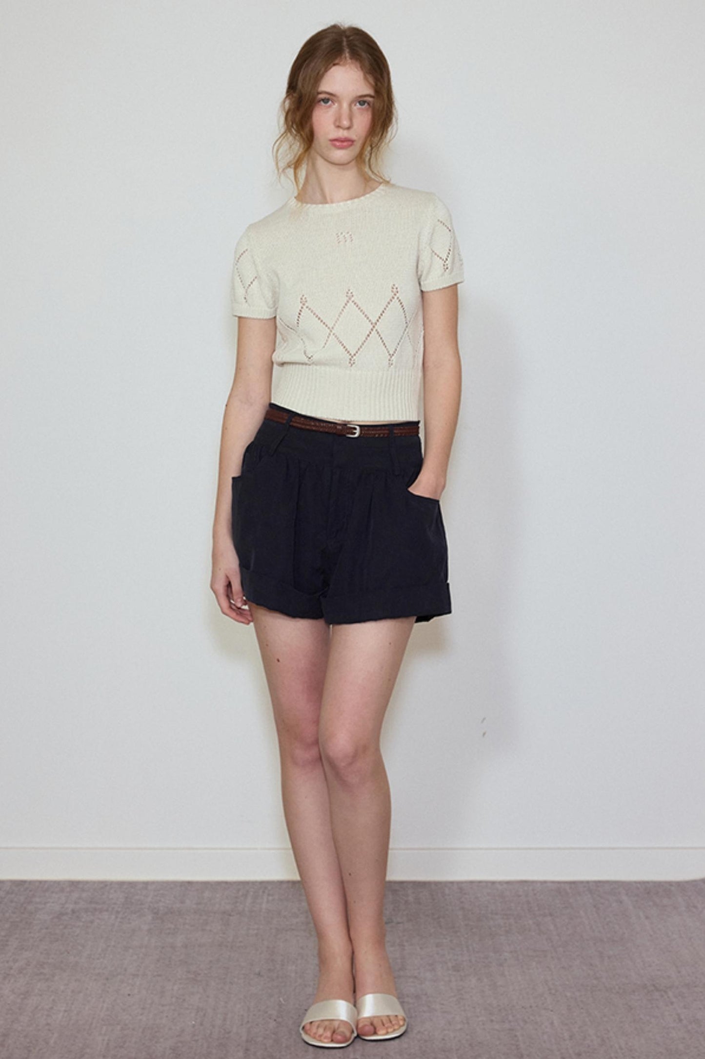 White- Navy Knit Tee