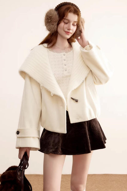 Woolen Short Shawl Collar Coat
