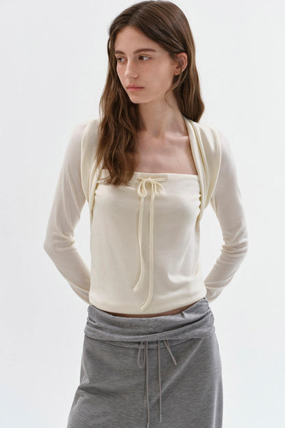 Relaxed Square Neck Drawstring Top
