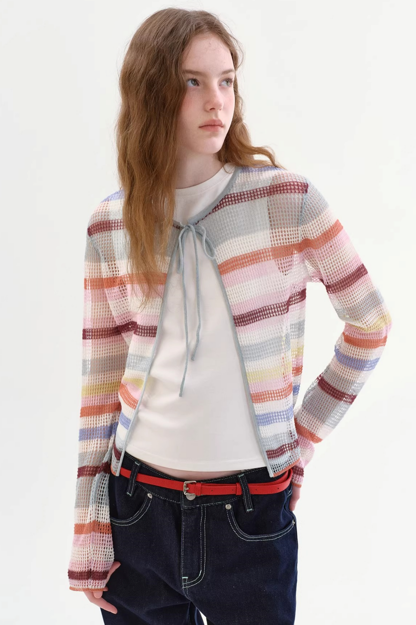 Color-Blocked Striped Knit Cardigan