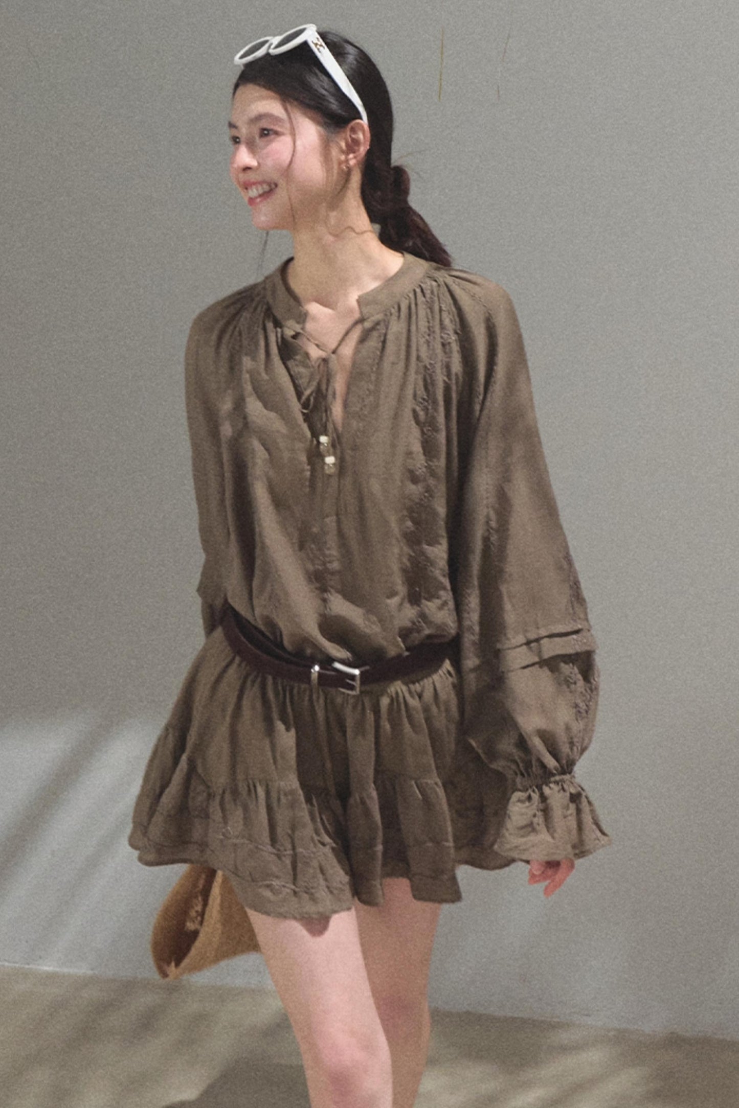 Relaxed Bubble Sleeve Skirt Set-Up