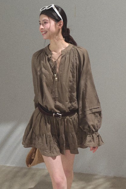 Relaxed Bubble Sleeve Skirt Set-Up