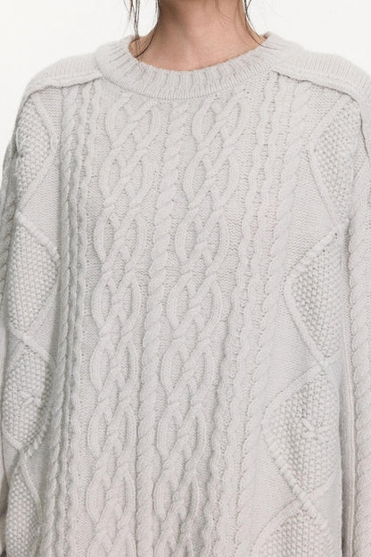 Crew Neck Crochet Cable Knit Sweater