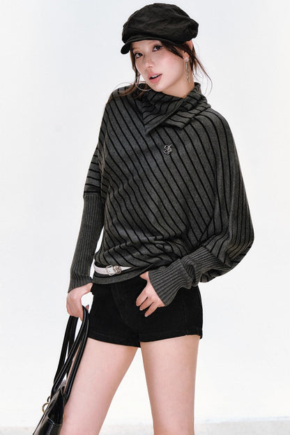 Striped Knit Lapel Sweater