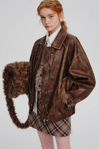 Lapel Leather Jacket