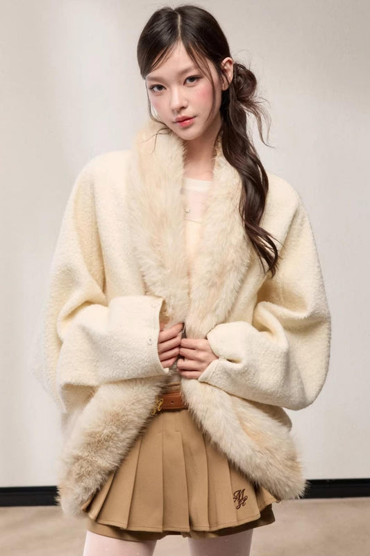 Elegant Wool Batwing Coat