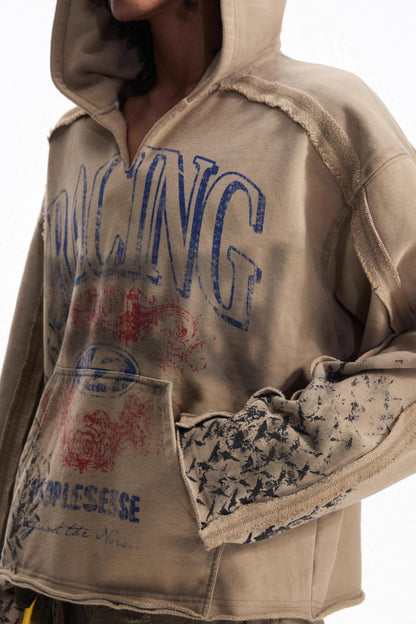 Vintage Racing Print Hooded Sweatshirt