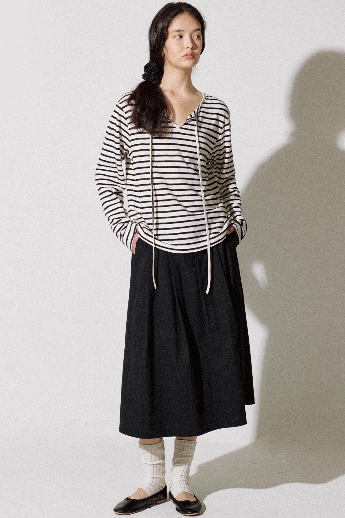 Classic Striped Bamboo Lace-Up T-Shirt