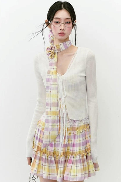 Plaid Patchwork Suspender Dress Set-Up