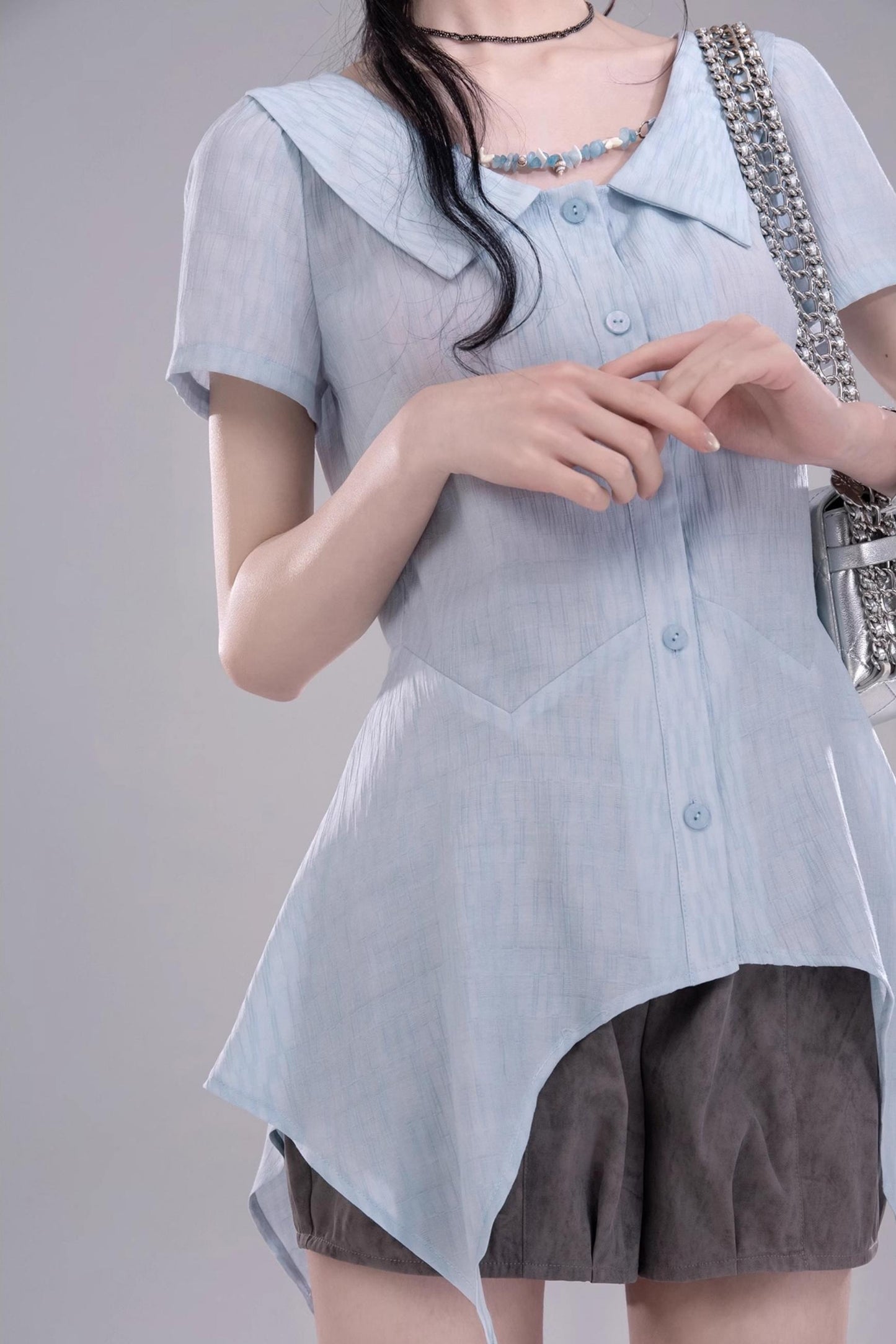 Blue Geometric Short Sleeve Shirt