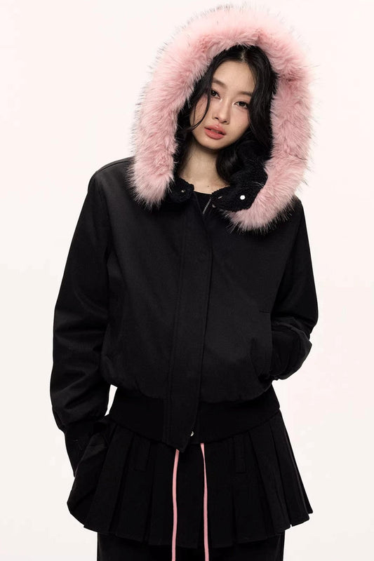 Burgundy Black Fur Collar Coat Set-Up