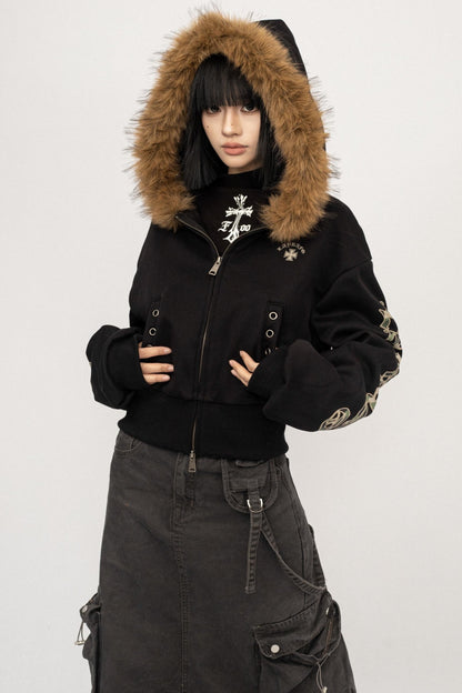 Vintage Spice Black Fur Short Jacket