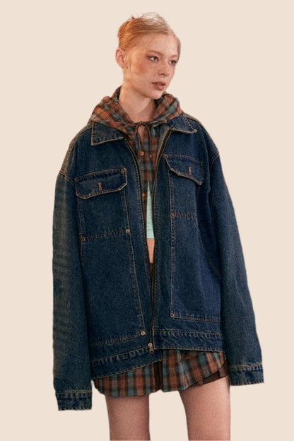 Vintage Distressed Wash Denim Jacket