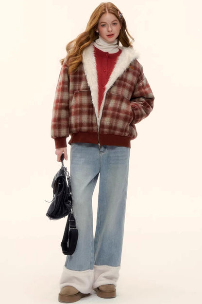 Reversible Plaid Plush Coat