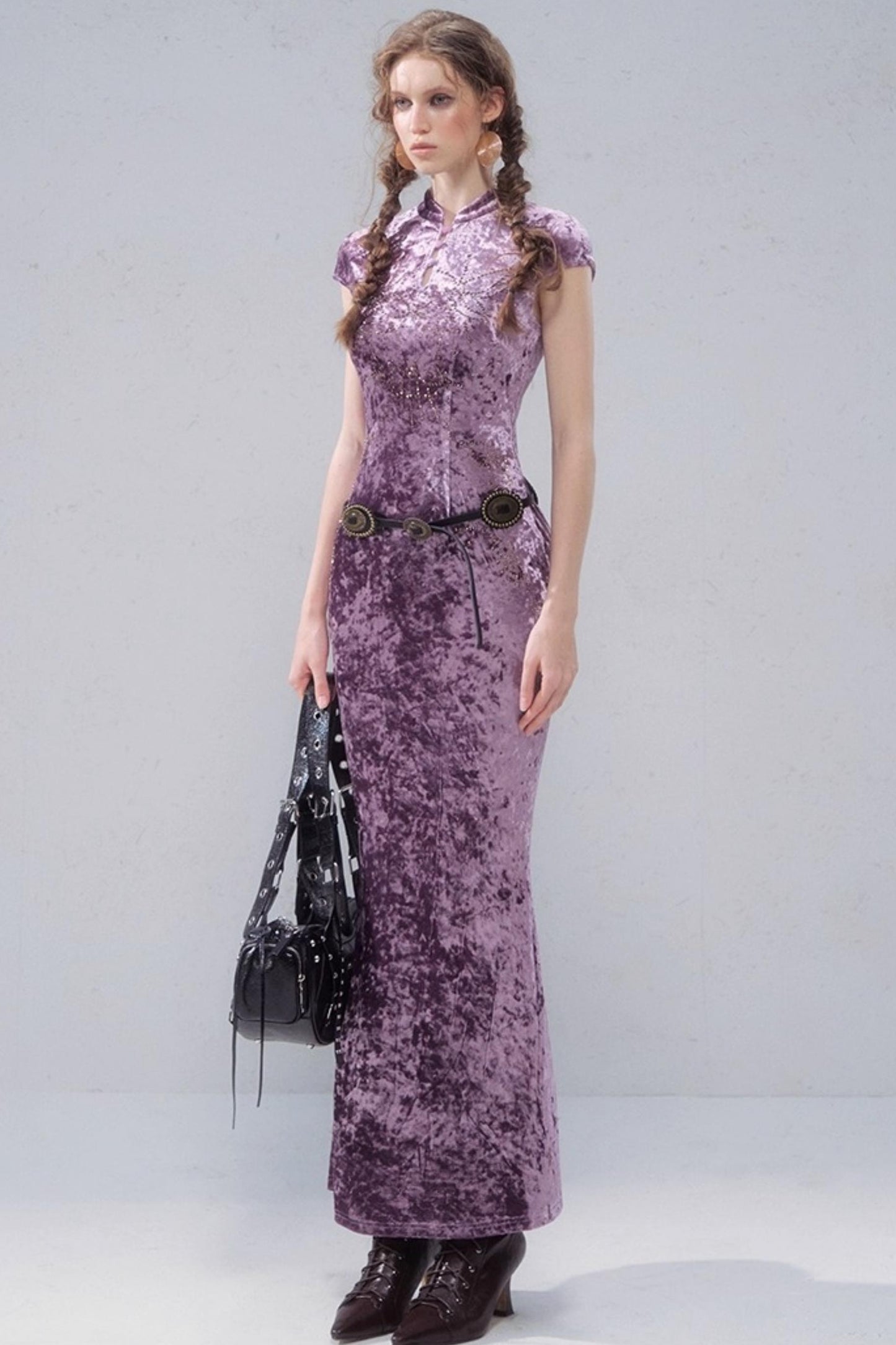Porcelain Velvet Cheongsam Dress