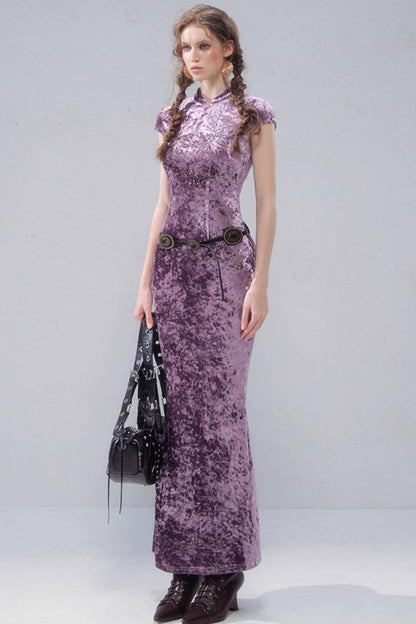 Porcelain Velvet Cheongsam Dress
