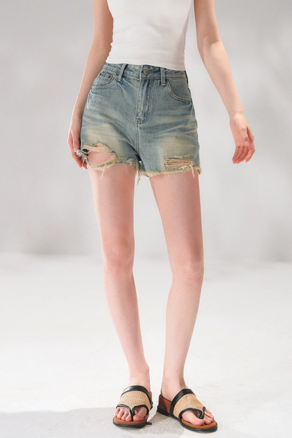 Shorts de Denim en A Desgastados