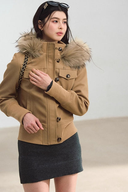 Fur Collar Khaki Jacket