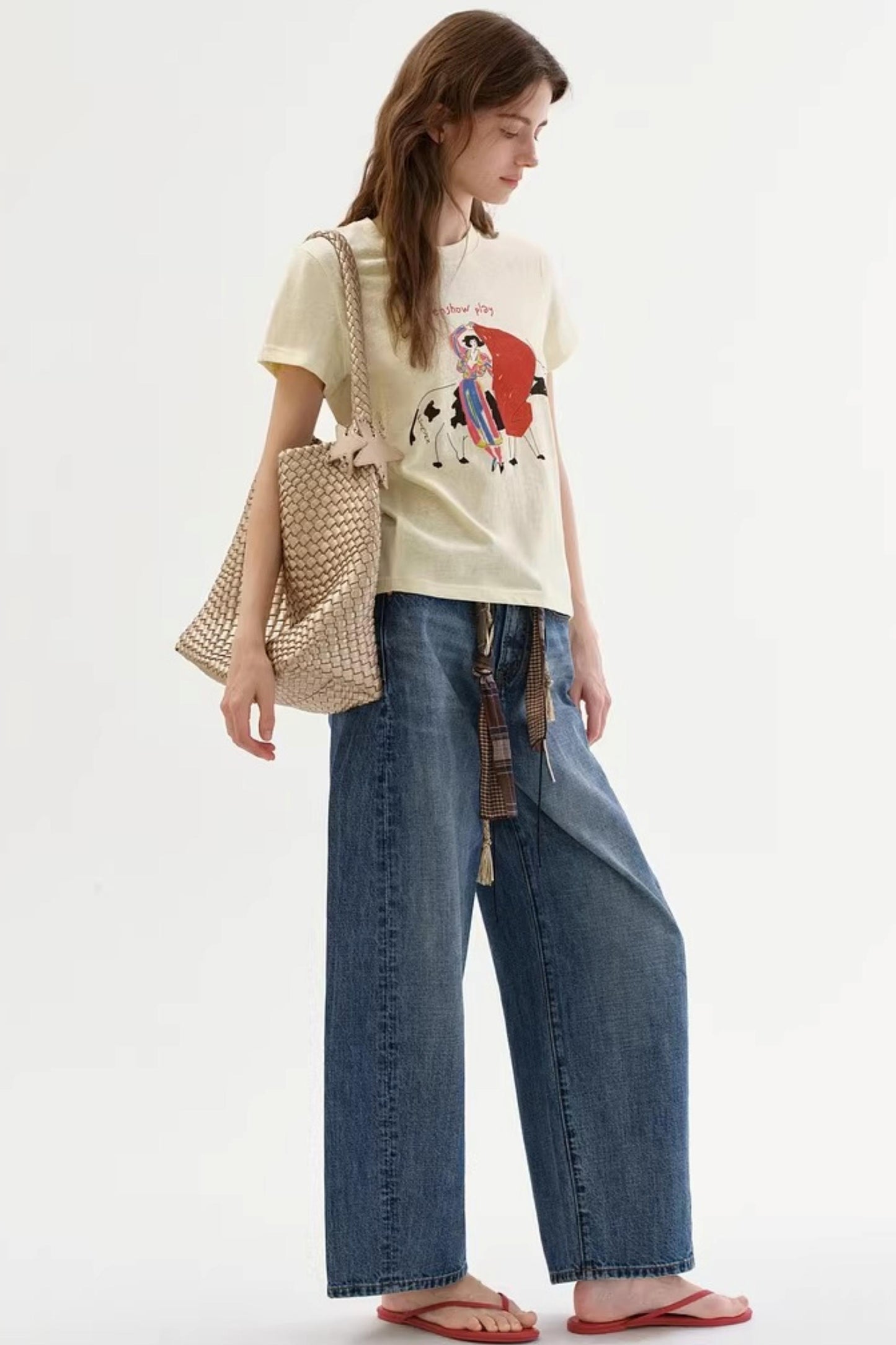 Linen Blend Retro Printed Top