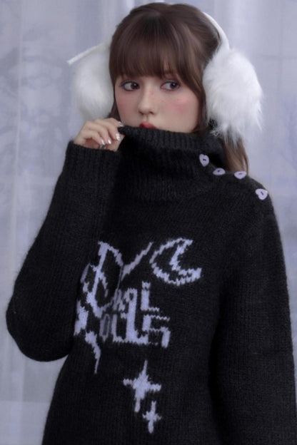 High-Necked Jacquard Sweater