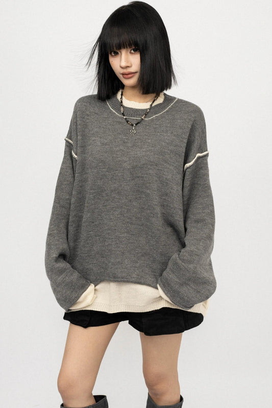 Fake Two Loose Knit Smock Sweater