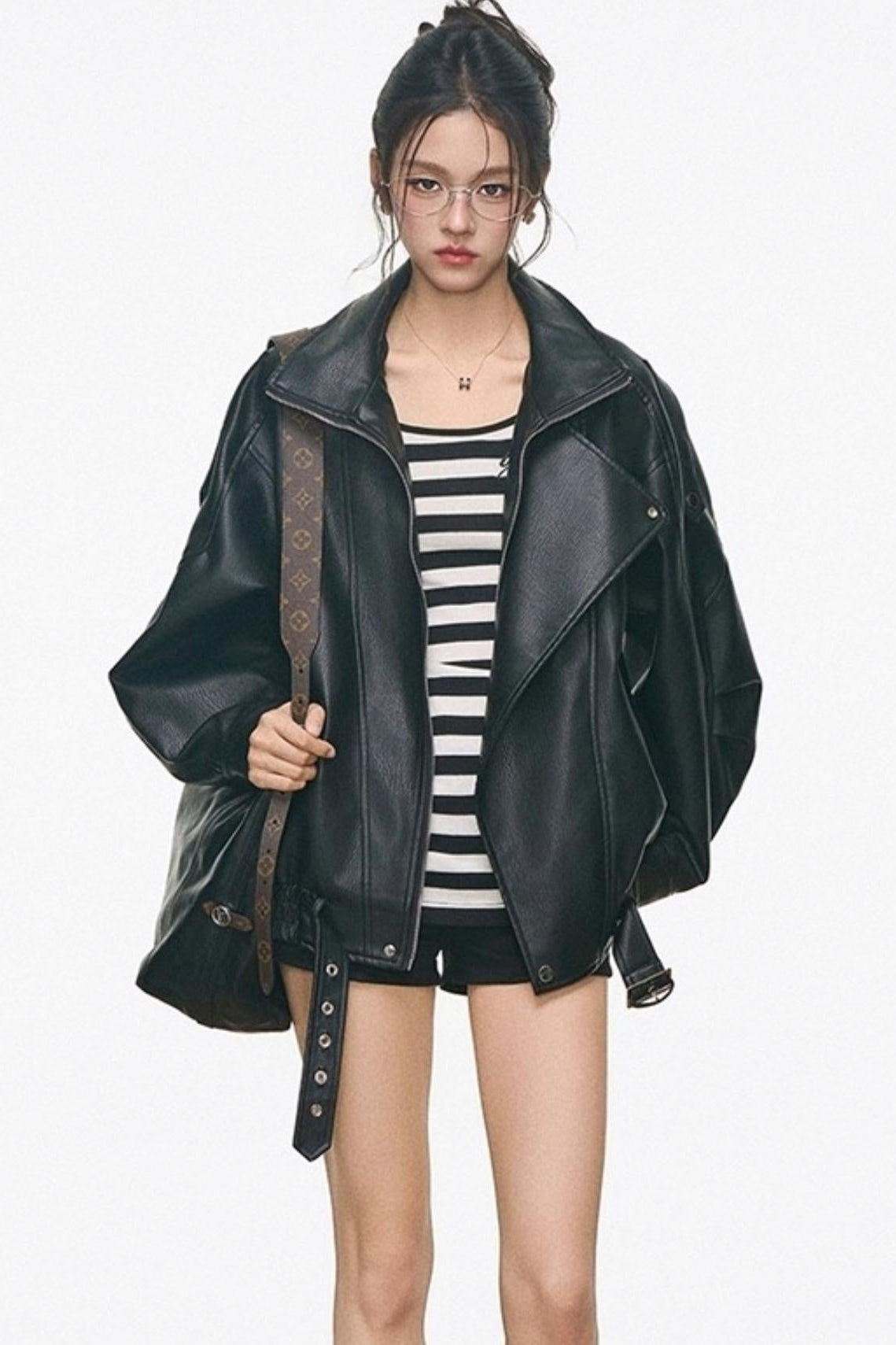 High-End Leather Jacket With Shorts Set-Up