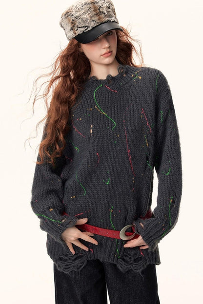 Irregular Color-Block Knit Sweater