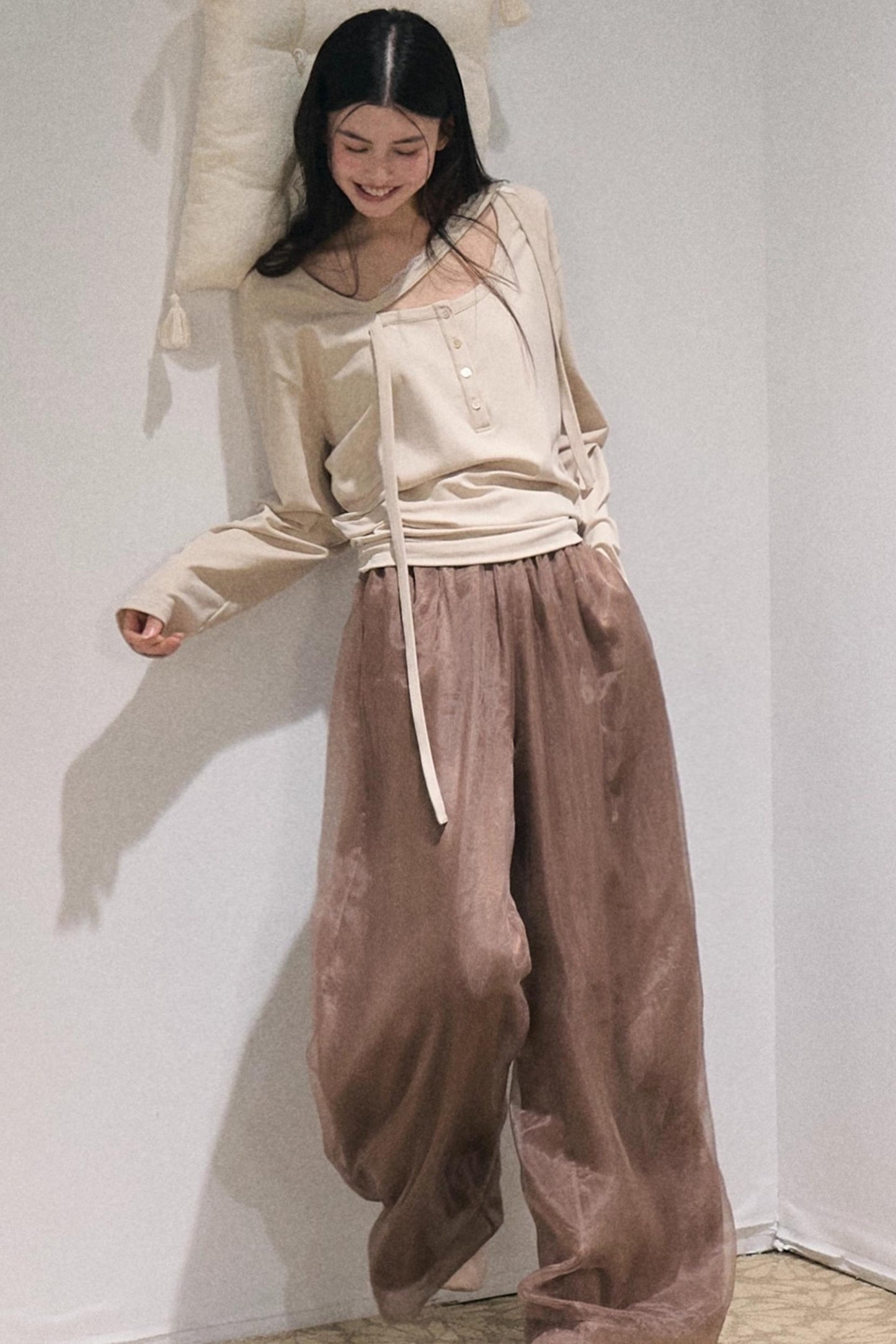 Twilight & Autumn Long-Sleeved Cinched Waist Knit Top