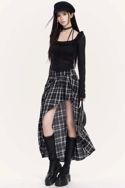 Irregular Plaid Long Skirt
