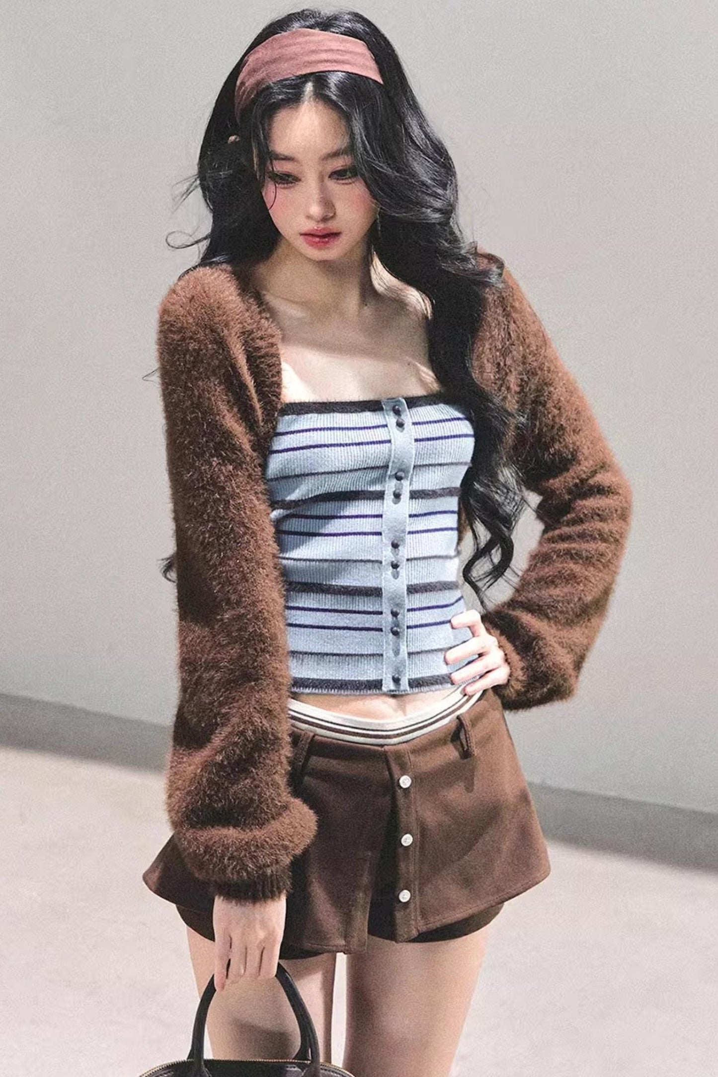 Blue Knitted Striped Top Set-Up