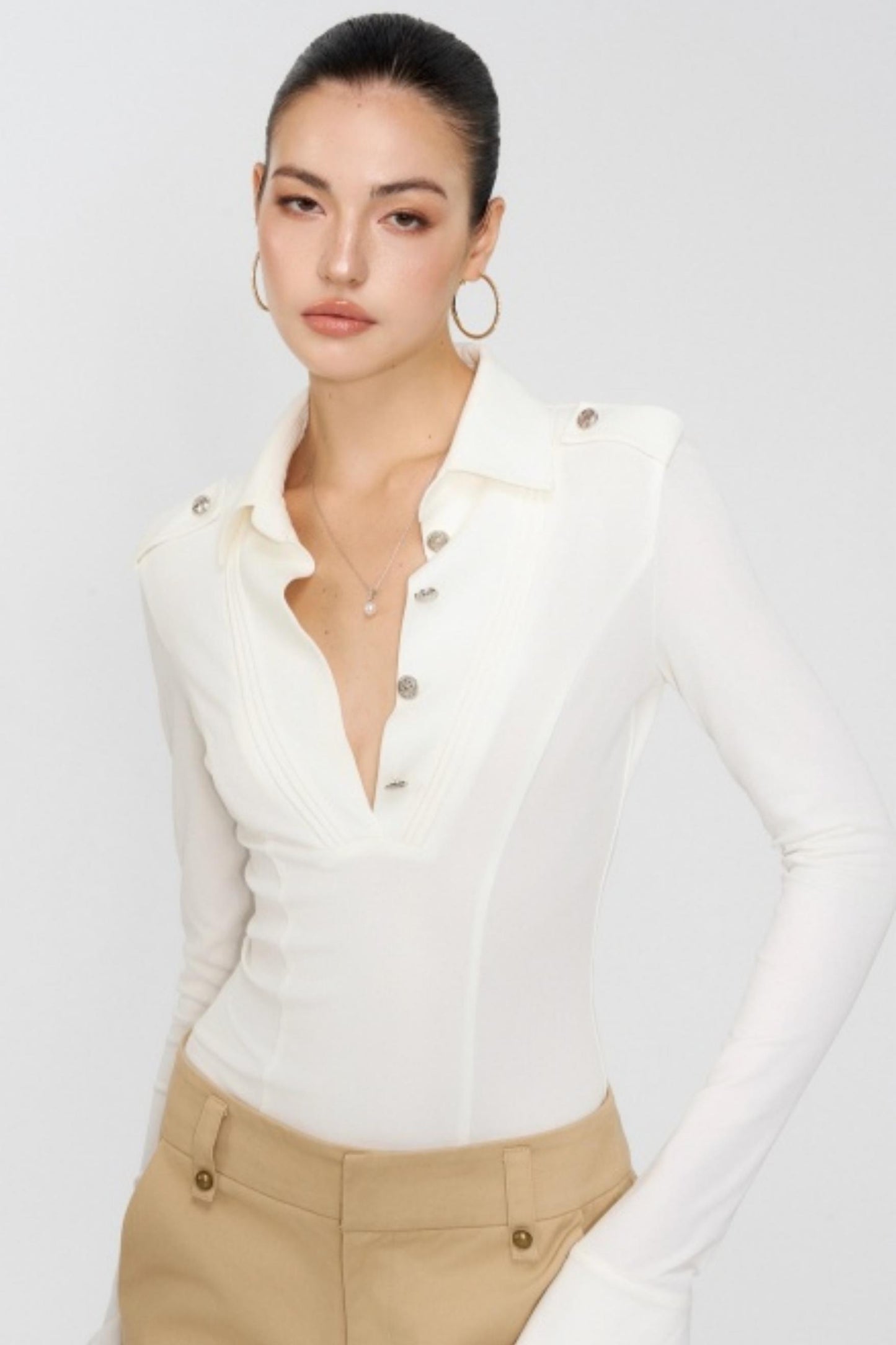 White Workwear Long Sleeve Top