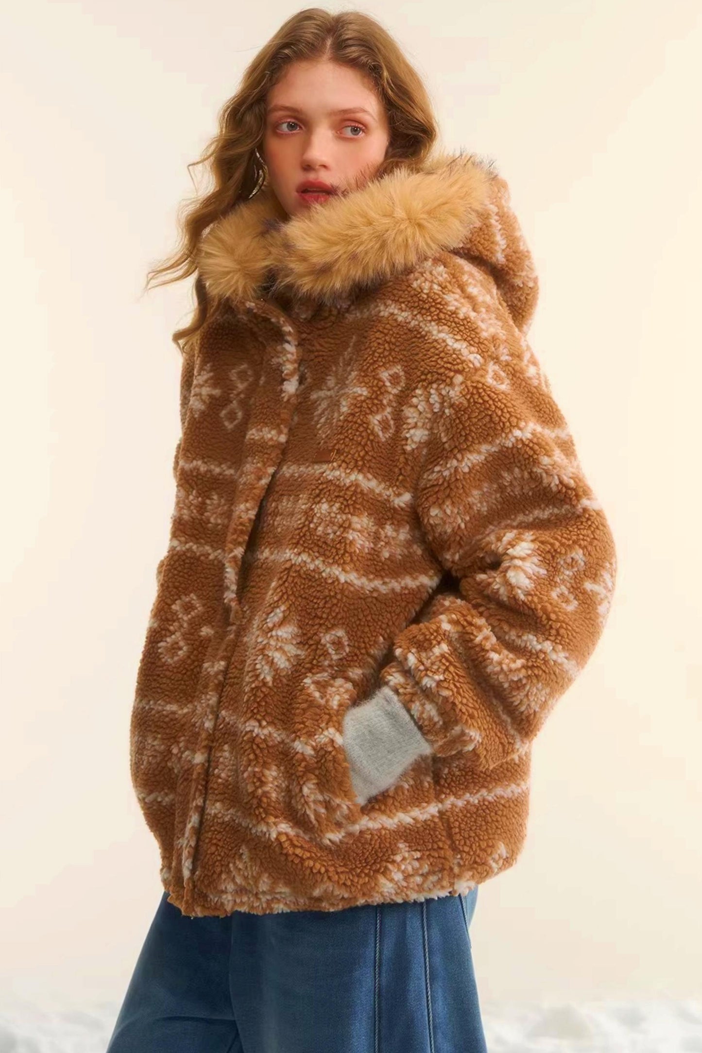 Fair Isle Fur Collar Jacket